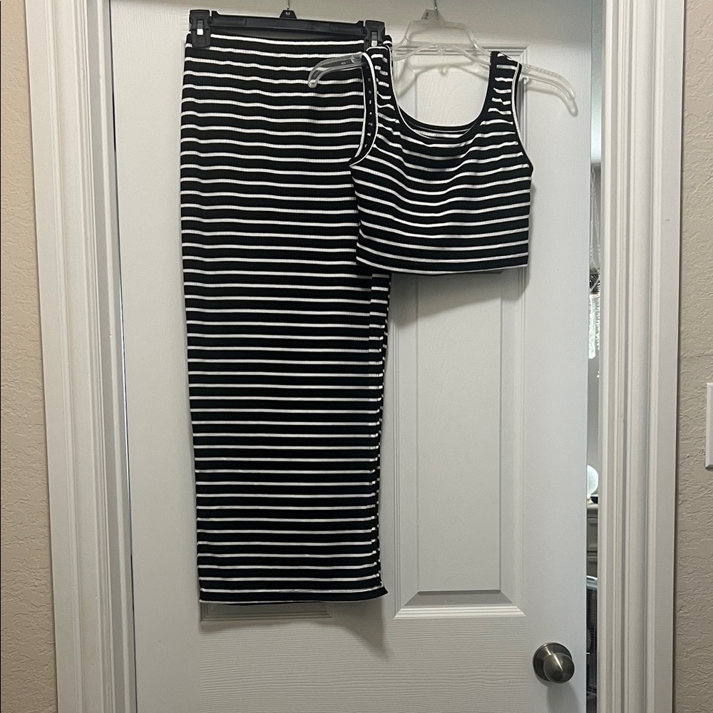 SHEIN Black and White Striped Dress Set